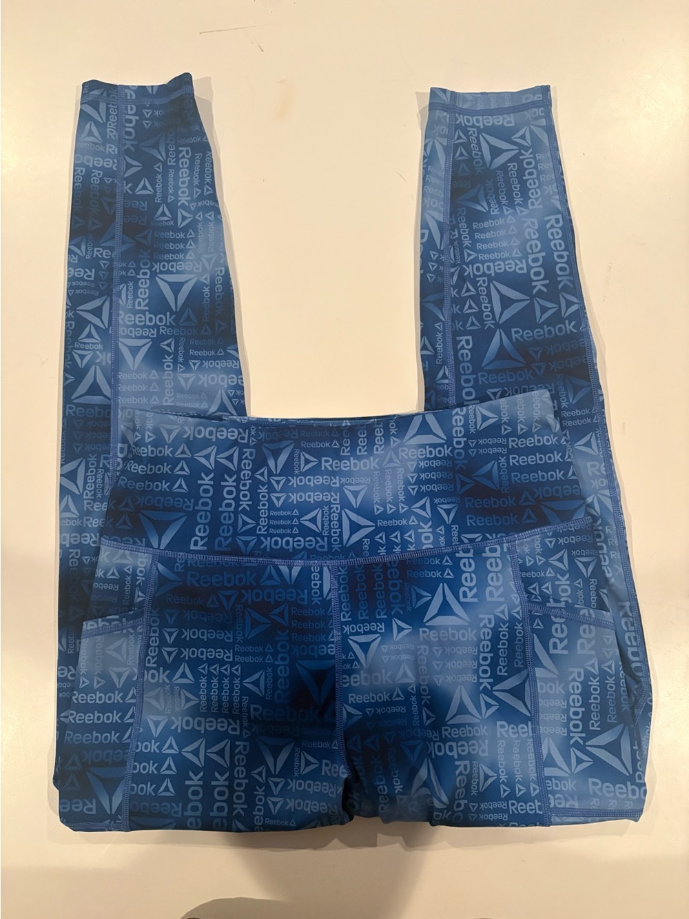 Reebok Light Blue and Navy Contrast Seam Leggings